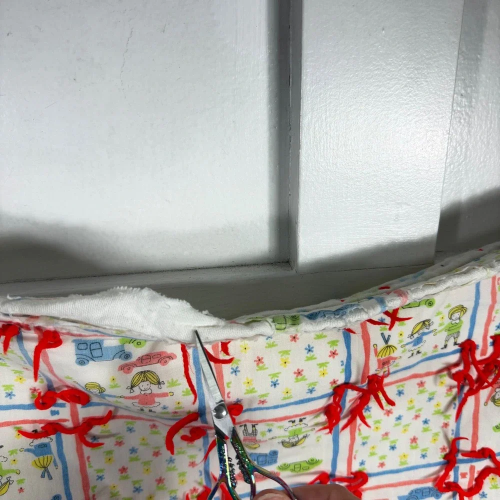 Vintage Handmade Tied Baby Quilt Nursery‎ Children Cars Alphabet Print 41x52
